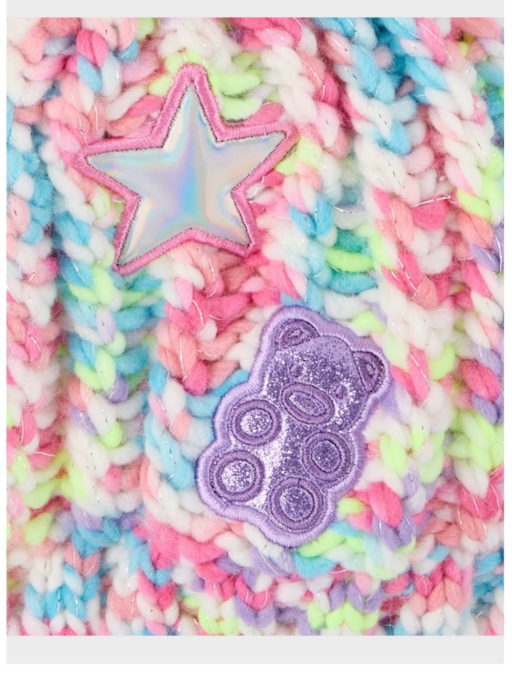 NWT:Kids Winter Rainbow Embroidered Icon Knit BeanieHat with Pink Pom Pom. Sz: 8 - Picture 4 of 5